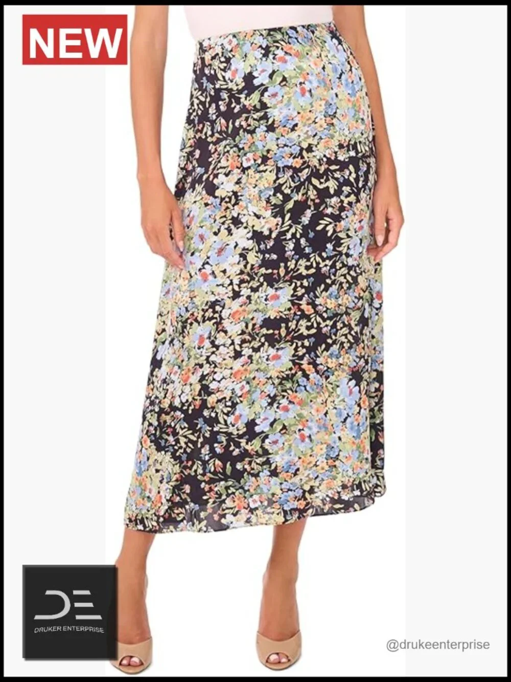 Bias Cut Pull On Midi Skirt - Flattering A-Line Silhouette